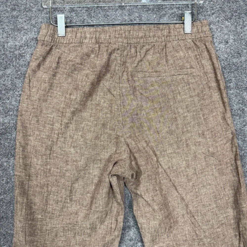 H&M Pants Womens Small‎ Brown Linen Blend Drawstring Regular Fit Straight Leg